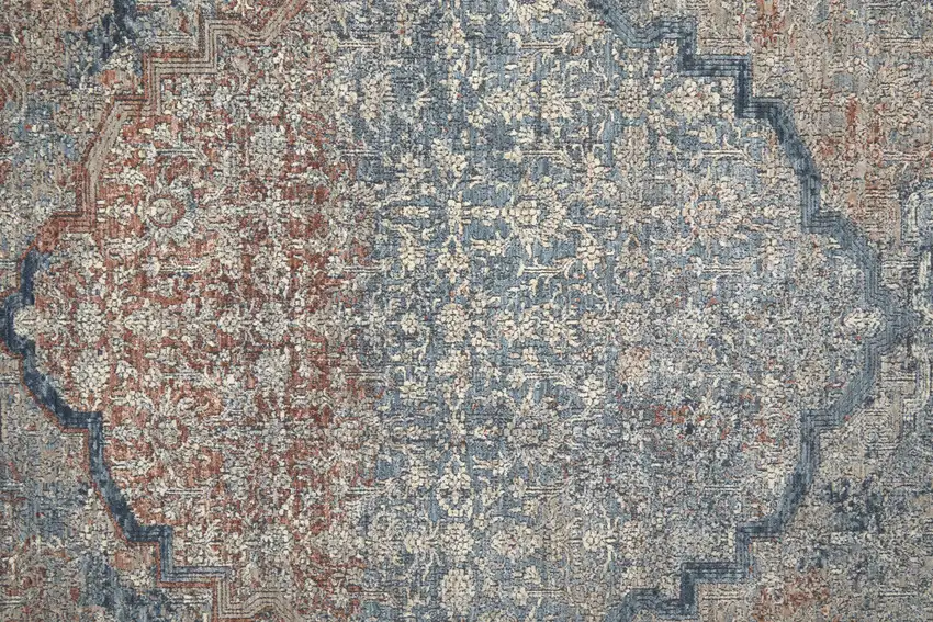 8' Blue Red And Gray Floral Power Loom Stain Resistant Runner Rug Photo 6
