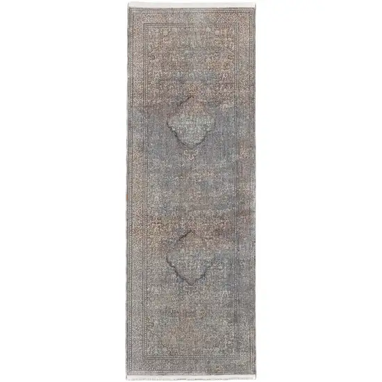 10' Blue Red And Gray Floral Power Loom Stain Resistant Runner Rug Photo 1
