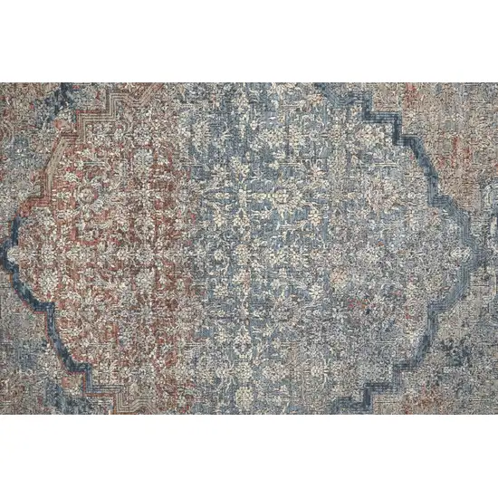 10' Blue Red And Gray Floral Power Loom Stain Resistant Runner Rug Photo 6