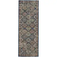 Photo of 8' Blue Red And Ivory Abstract Power Loom Distressed Stain Resistant Runner Rug
