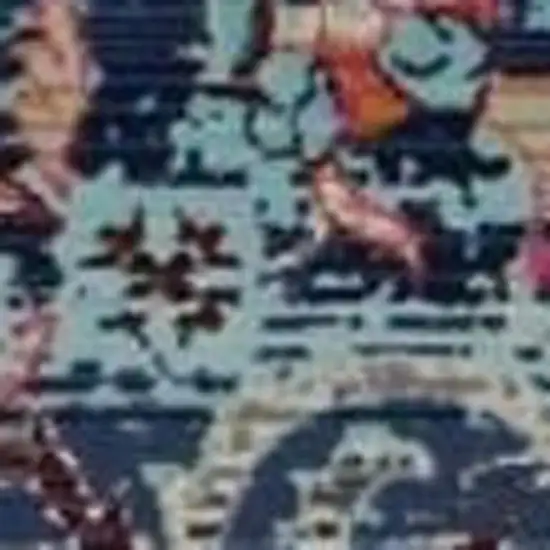 8' Blue Red And Orange Floral Distressed Runner Rug Photo 4