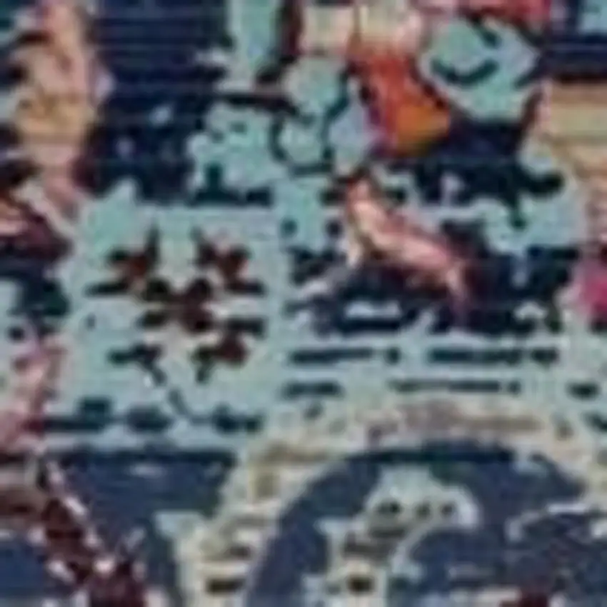 8' Blue Red And Orange Floral Distressed Runner Rug Photo 4