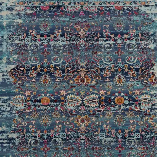 8' Blue Red And Orange Floral Distressed Runner Rug Photo 3