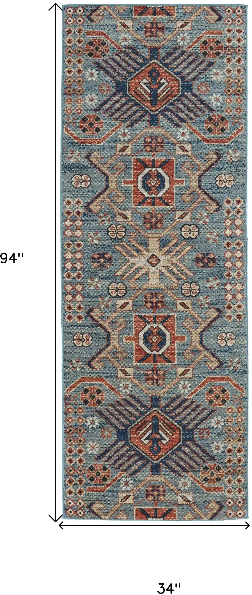 8' Blue Red And Tan Abstract Power Loom Distressed Stain Resistant Runner Rug Photo 6