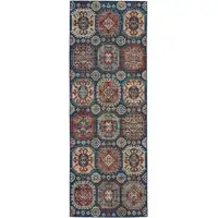 Photo of 8' Blue Red And Tan Abstract Power Loom Distressed Stain Resistant Runner Rug