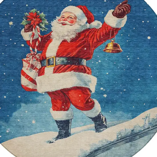 8' Blue Red White Green And Gold Round Floral Washable Indoor Outdoor Area Rug Photo 9