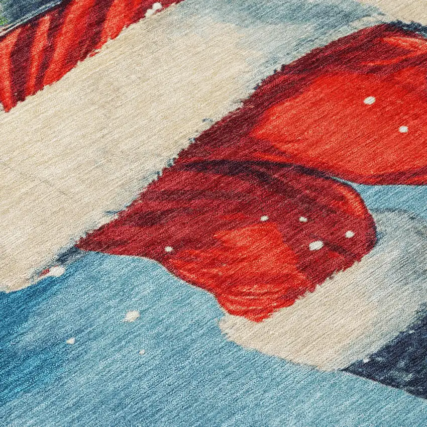 8' Blue Red White Green And Gold Round Floral Washable Indoor Outdoor Area Rug Photo 8