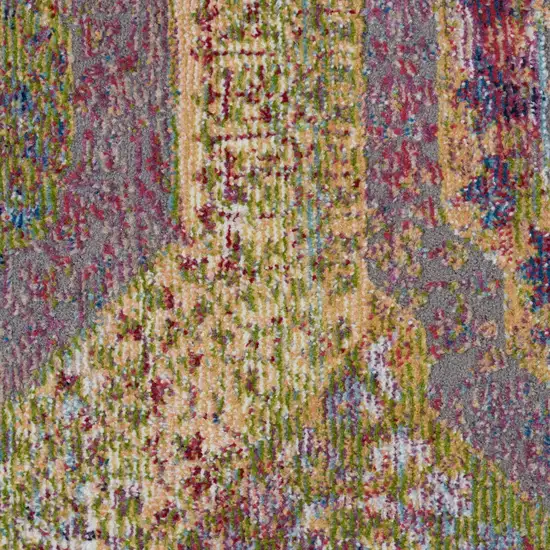 6' Blue Red and Orange Geometric Distressed Non Skid Round Rug Photo 5