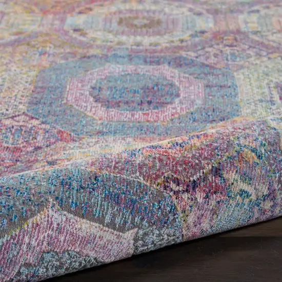 6' Blue Red and Orange Geometric Distressed Non Skid Runner Rug Photo 5