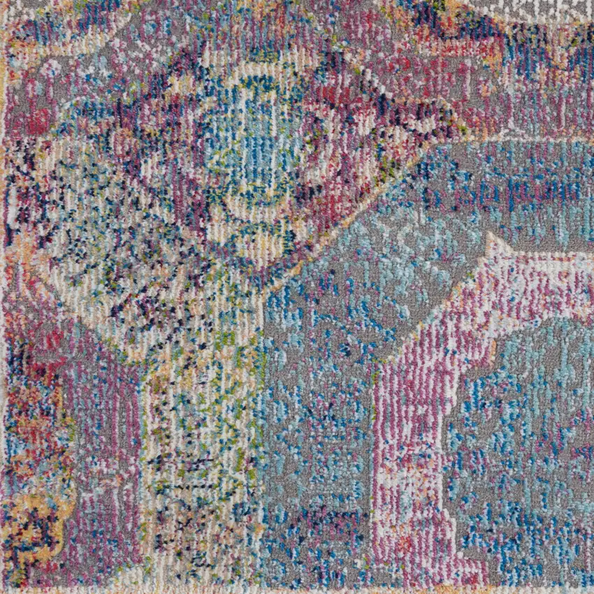 6' Blue Red and Orange Geometric Distressed Non Skid Runner Rug Photo 9