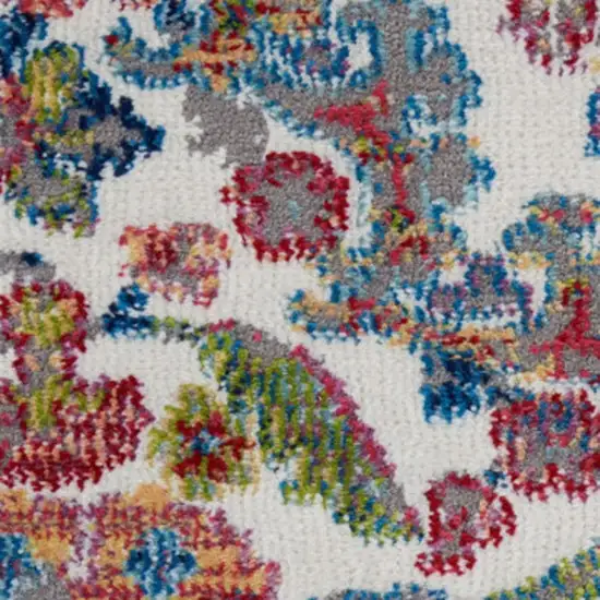 6' Blue Red and Orange Geometric Distressed Non Skid Runner Rug Photo 4