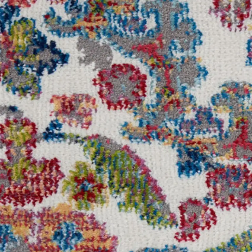 6' Blue Red and Orange Geometric Distressed Non Skid Runner Rug Photo 4