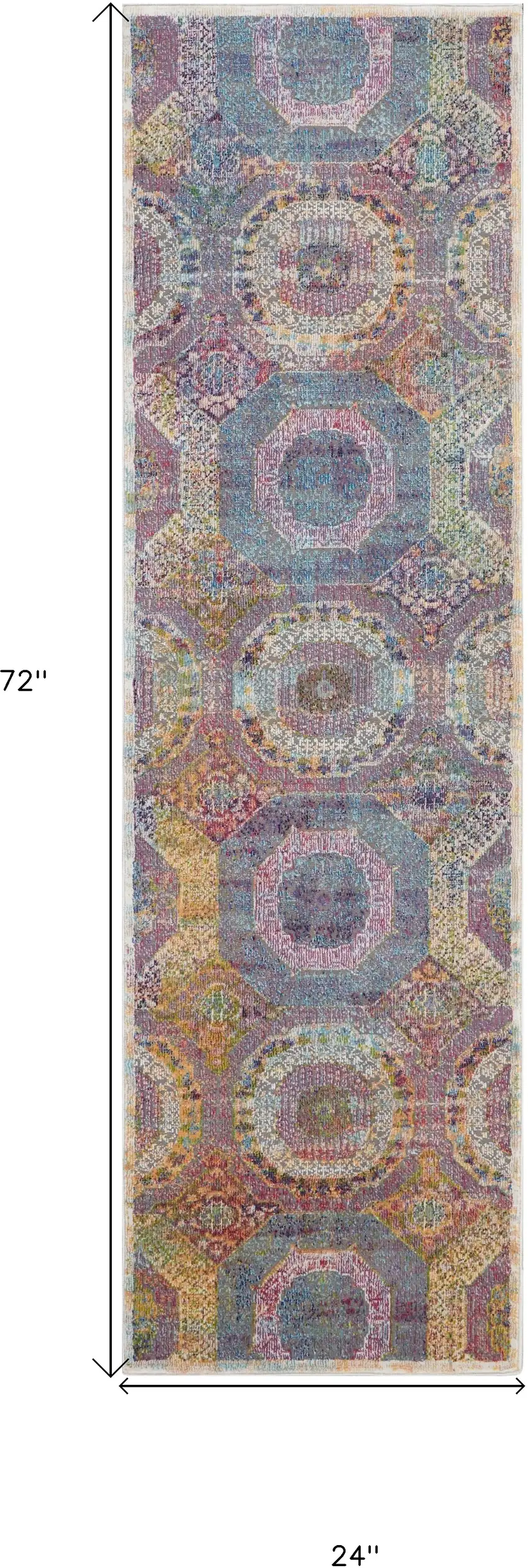 6' Blue Red and Orange Geometric Distressed Non Skid Runner Rug Photo 3