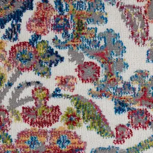 Photo of 6' Blue Red and Orange Geometric Distressed Non Skid Runner Rug