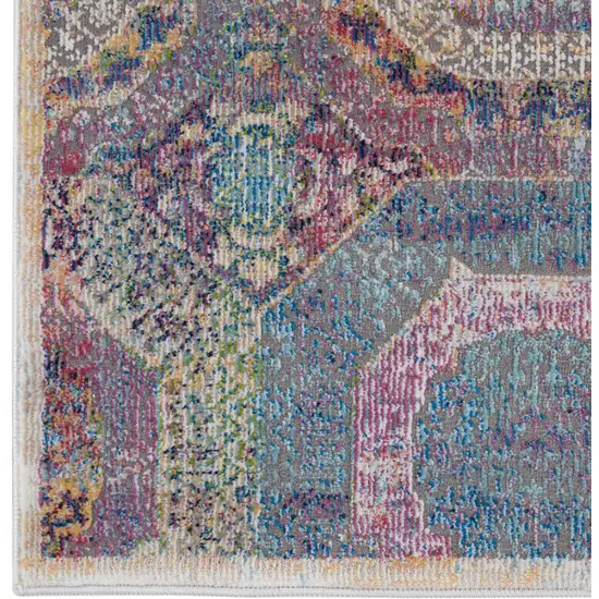 6' Blue Red and Orange Geometric Distressed Non Skid Runner Rug Photo 6