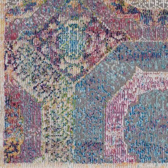 8' Blue Red and Orange Geometric Distressed Non Skid Runner Rug Photo 8