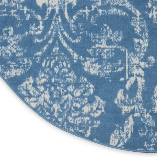5' Blue Round Damask Power Loom Area Rug Photo 9