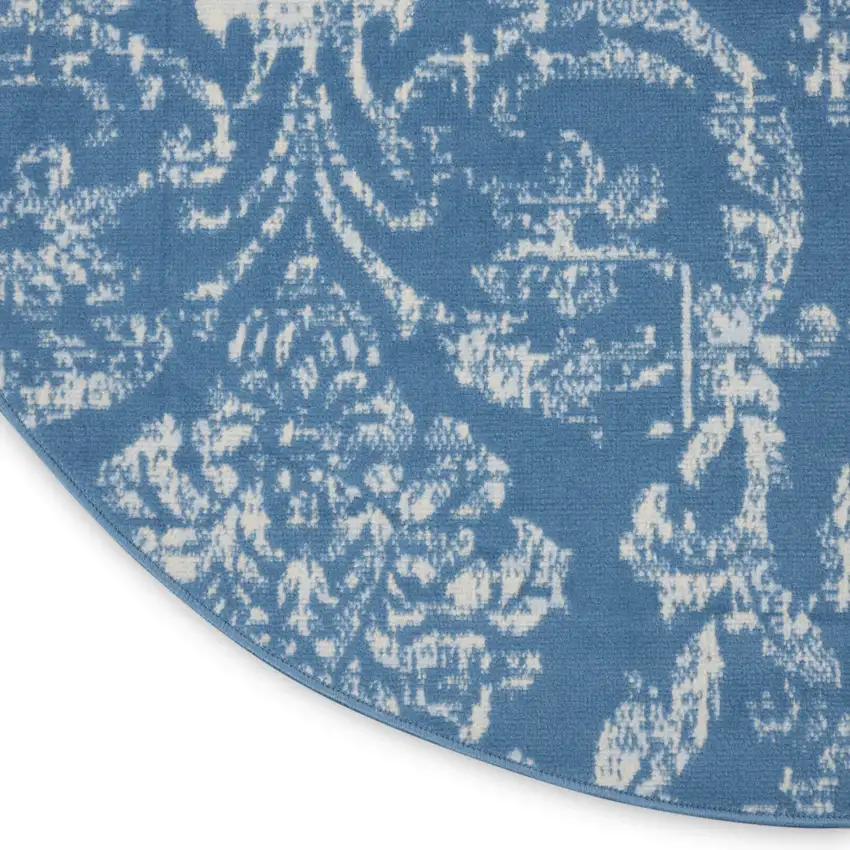 5' Blue Round Damask Power Loom Area Rug Photo 9