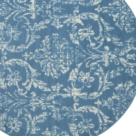 5' Blue Round Damask Power Loom Area Rug Photo 1