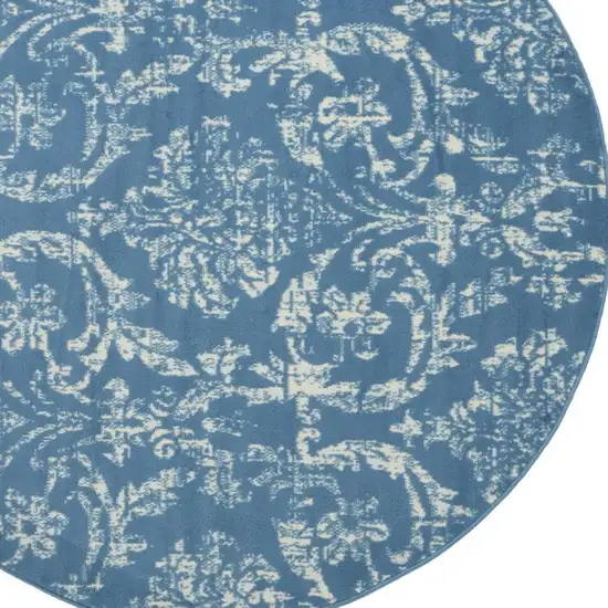 5' Blue Round Damask Power Loom Area Rug Photo 3