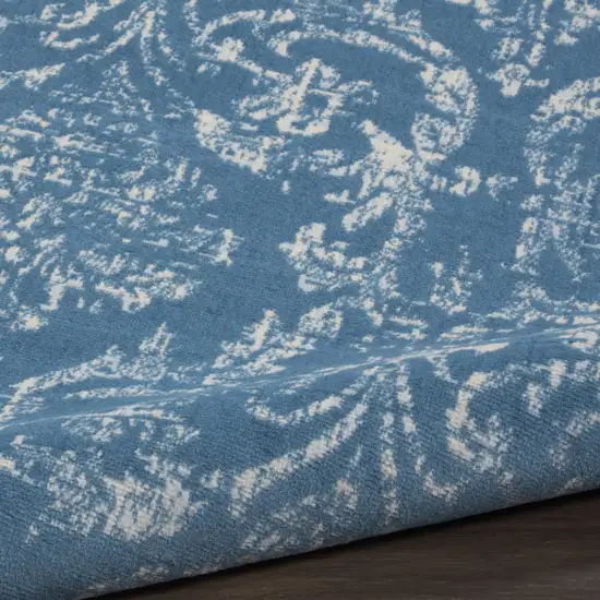 5' Blue Round Damask Power Loom Area Rug Photo 8