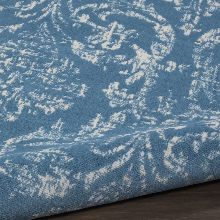 5' Blue Round Damask Power Loom Area Rug Photo 8