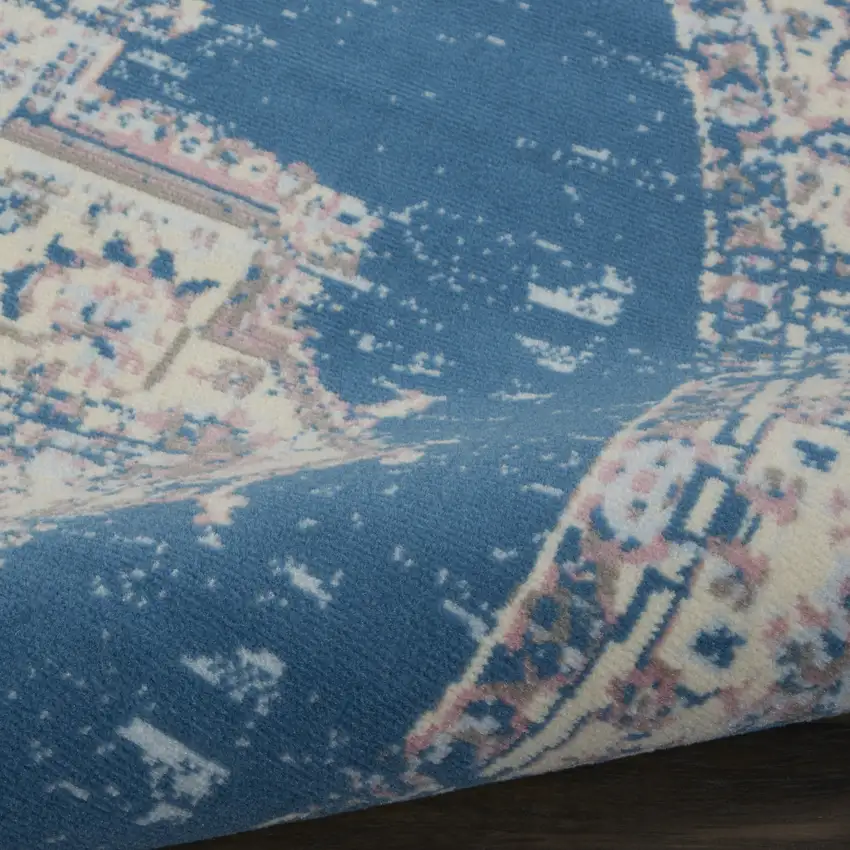 8' Blue Round Damask Power Loom Area Rug Photo 8