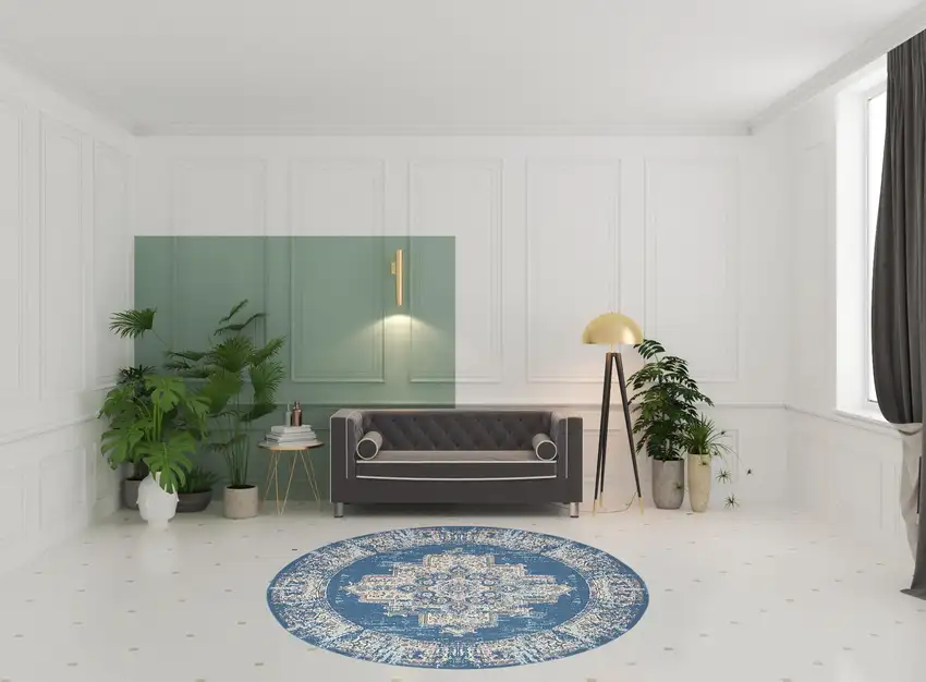 8' Blue Round Damask Power Loom Area Rug Photo 9
