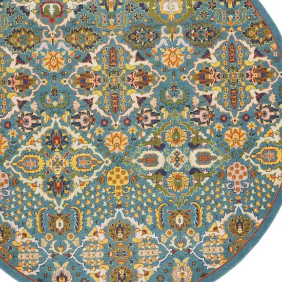 8' Blue Round Floral Power Loom Area Rug Photo 1