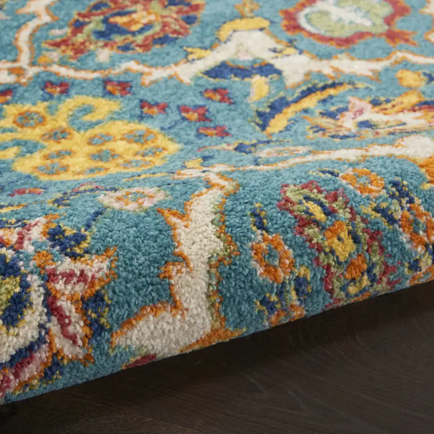 8' Blue Round Floral Power Loom Area Rug Photo 4