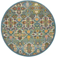 Photo of 8' Blue Round Floral Power Loom Area Rug
