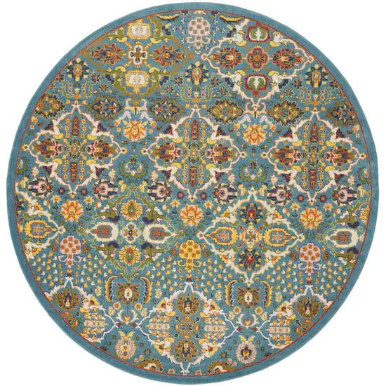 8' Blue Round Floral Power Loom Area Rug Photo 3