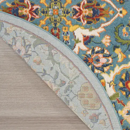 8' Blue Round Floral Power Loom Area Rug Photo 8