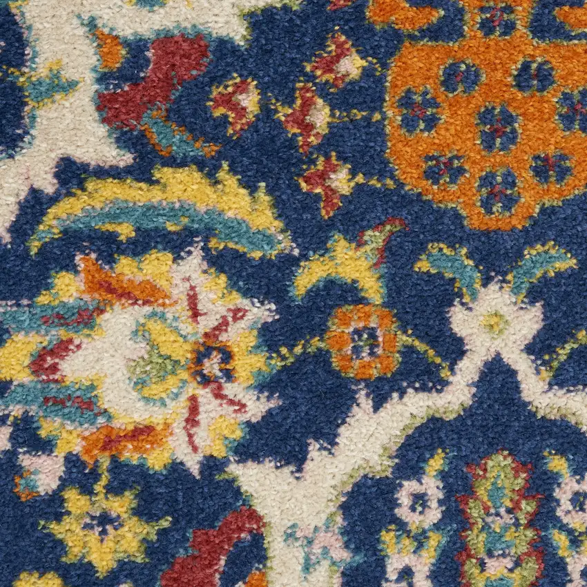 8' Blue Round Floral Power Loom Area Rug Photo 8