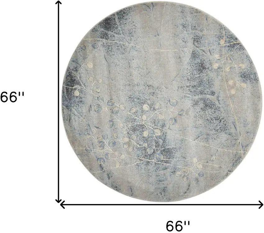 6' Blue Round Floral Power Loom Area Rug Photo 5