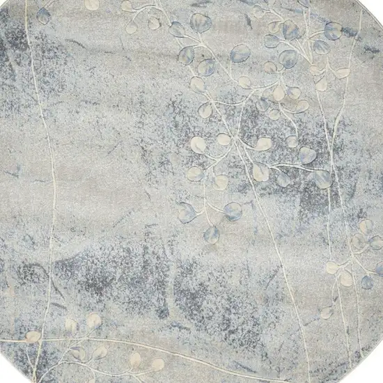 6' Blue Round Floral Power Loom Area Rug Photo 1