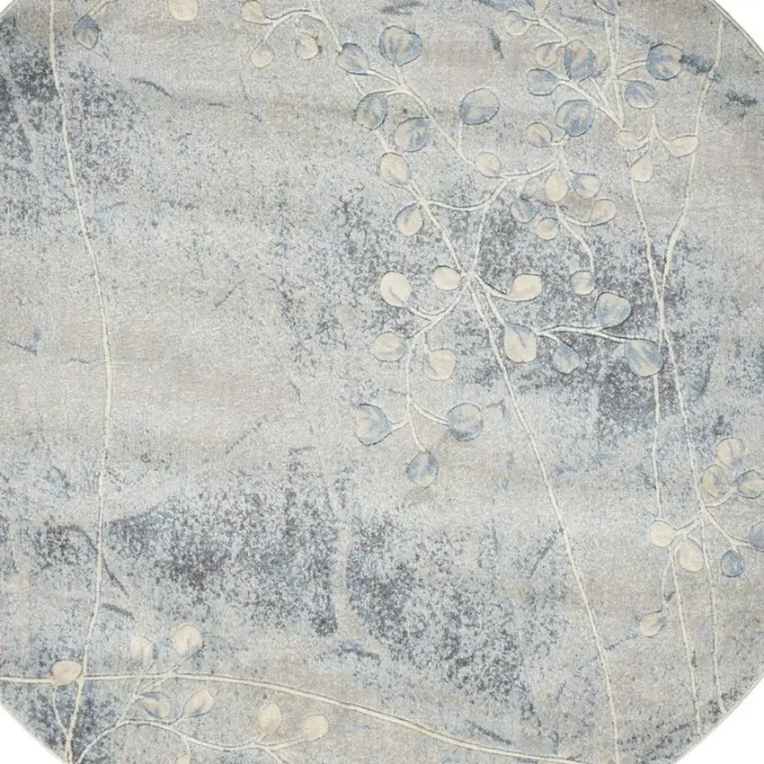 6' Blue Round Floral Power Loom Area Rug Photo 1