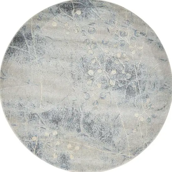 6' Blue Round Floral Power Loom Area Rug Photo 4