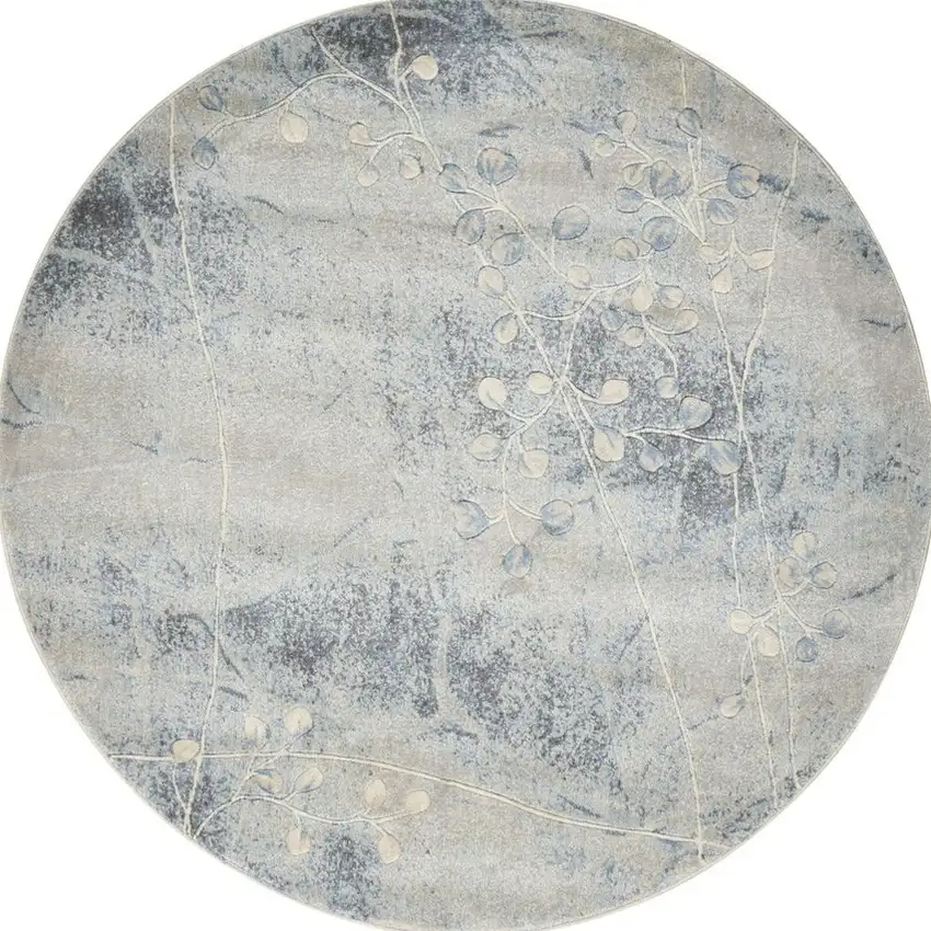 6' Blue Round Floral Power Loom Area Rug Photo 4