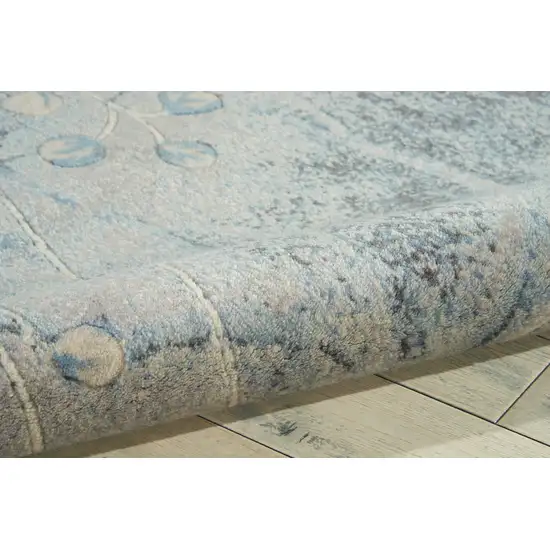 6' Blue Round Floral Power Loom Area Rug Photo 6