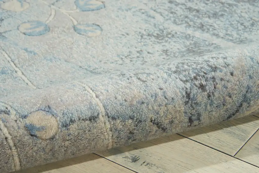 6' Blue Round Floral Power Loom Area Rug Photo 6