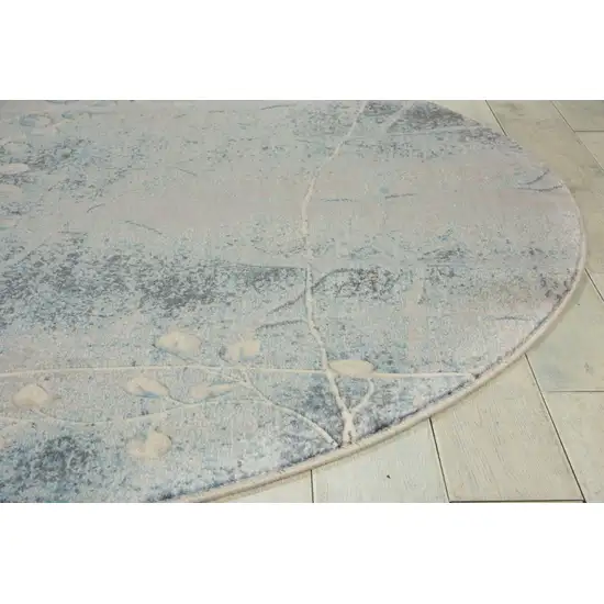 6' Blue Round Floral Power Loom Area Rug Photo 7