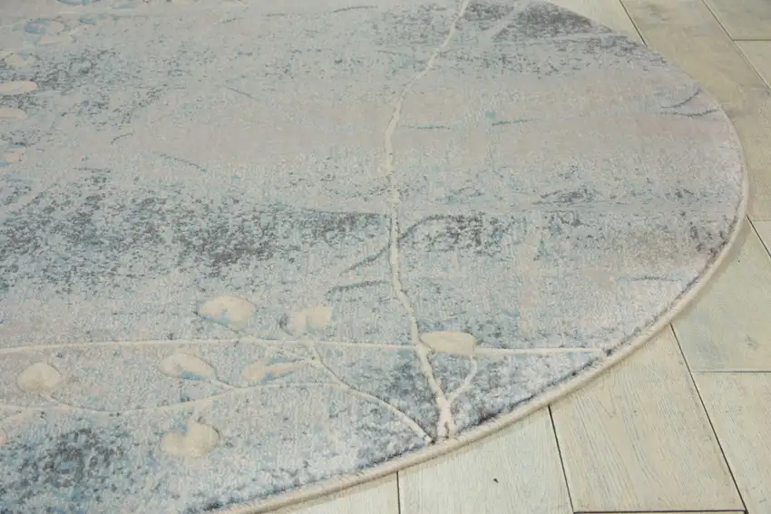 6' Blue Round Floral Power Loom Area Rug Photo 7