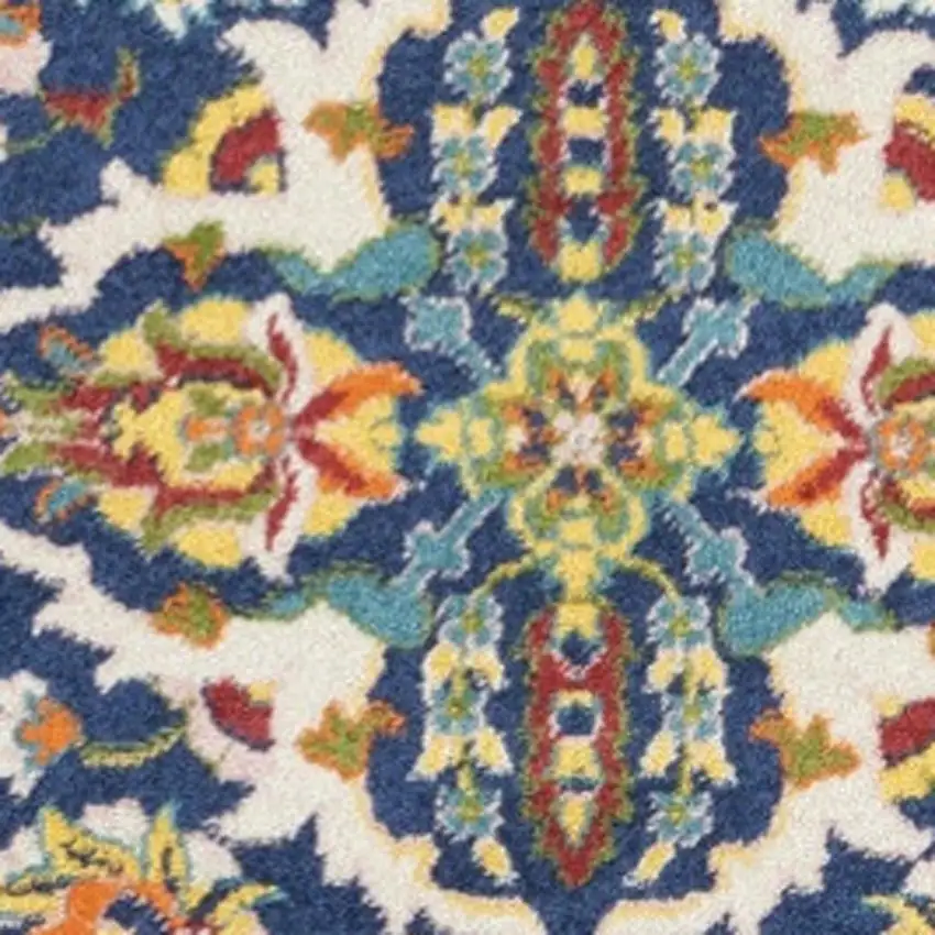 5' Blue Round Floral Power Loom Area Rug Photo 2
