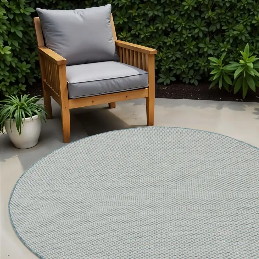 4' Blue Round Geometric Power Loom Area Rug Photo 1
