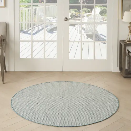 4' Blue Round Geometric Power Loom Area Rug Photo 6