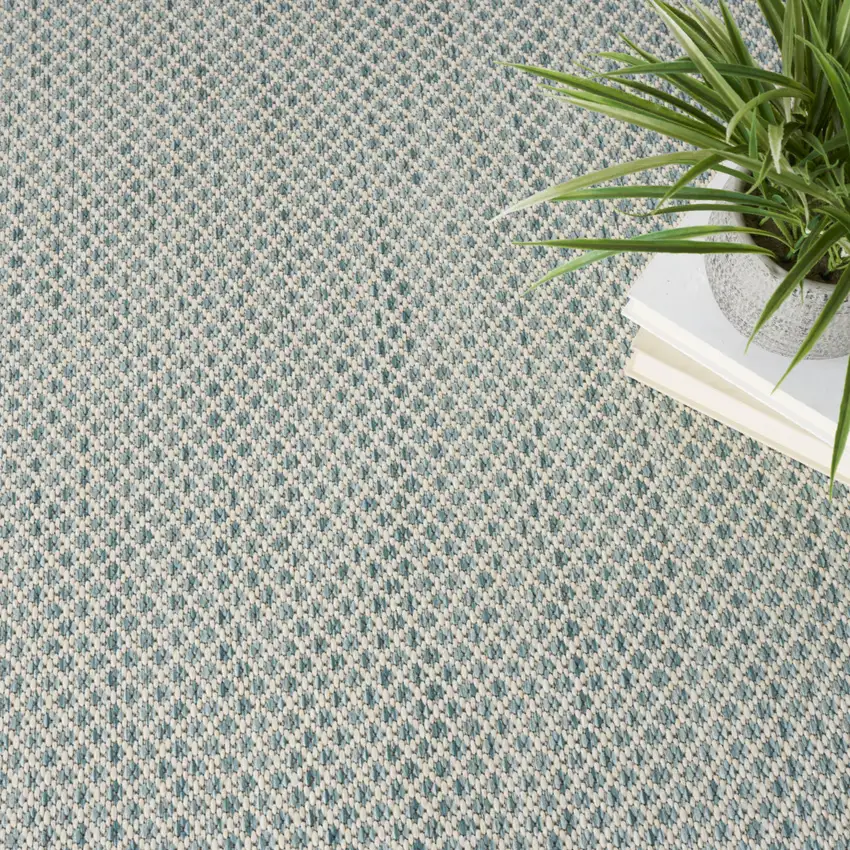 4' Blue Round Geometric Power Loom Area Rug Photo 9