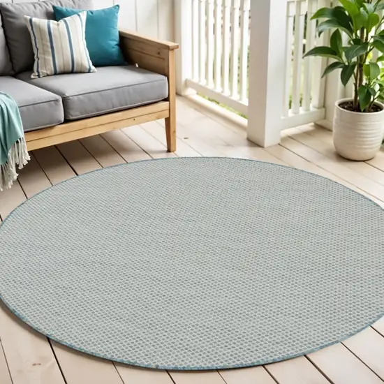 5' Blue Round Geometric Power Loom Area Rug Photo 1