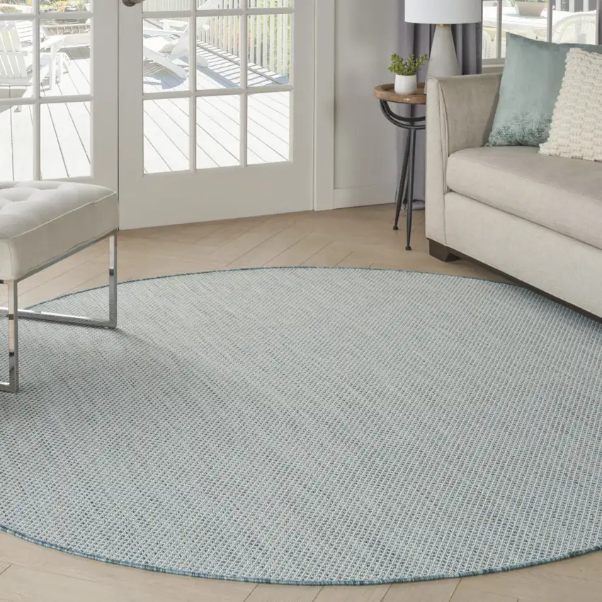 6' Blue Round Geometric Power Loom Area Rug Photo 9