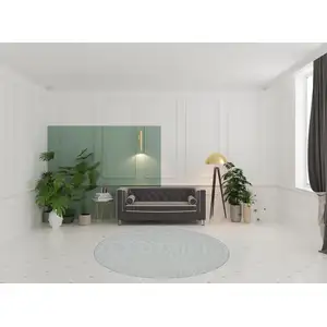 Photo of 8' Blue Round Geometric Power Loom Area Rug